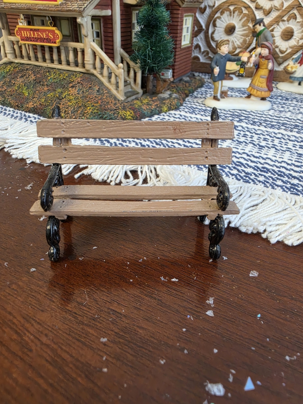 Lefton Brown and Black Miniature Park Bench Holiday Village Decor